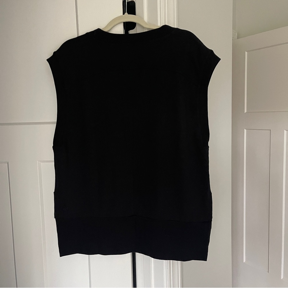 Athleta Black Retroterry V Neck Tee Sleeveless Sweatshirt Pullover - Picture 4 of 5